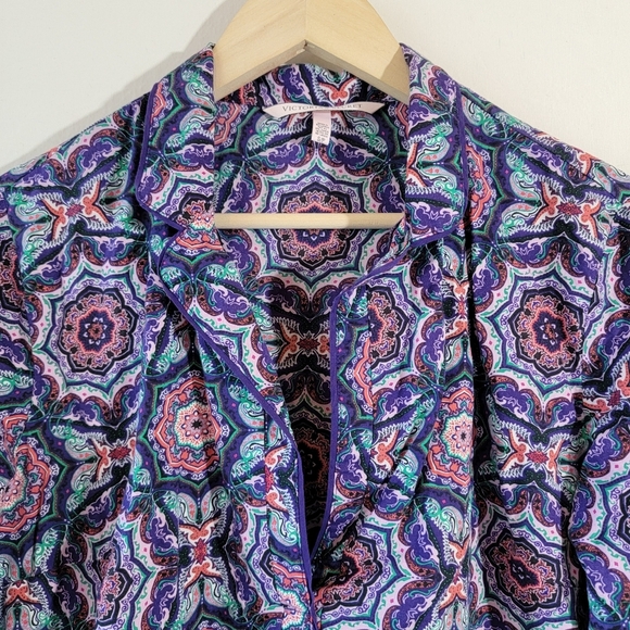 VICTORIA'S SECRET Multicolored Floral Sleepwear Dress Sz S/P LS Collared Modal - Picture 3 of 12